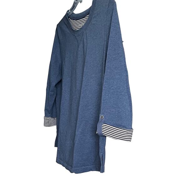 KAREN SCOTT SPORT LONG SLV ROUND NECK TOP, WOMENS, L, BLUE - NAVY/WHITE STRIPES - Picture 8 of 11